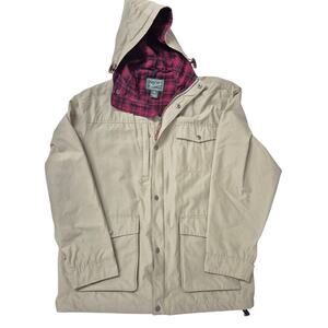 Woolrich Mens Cotton blend Plaid Flannel Lined Khaki brown Utility Jacket Sz L